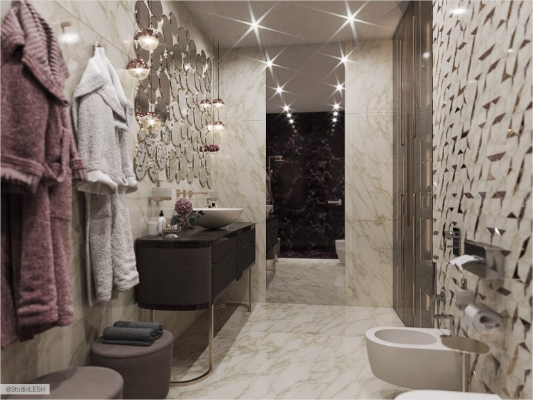  Зеркальная дверь от пола до потолка в ванной комнате