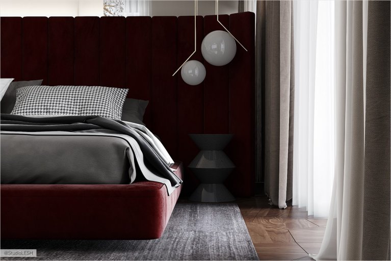 Дизайнерские прикроватные тумбочки в современной спальне