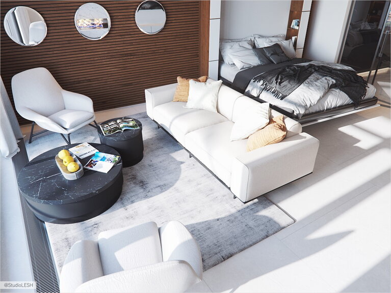 Spacious minimalist style living room