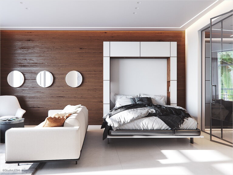 Living room-bedroom with a folding bed