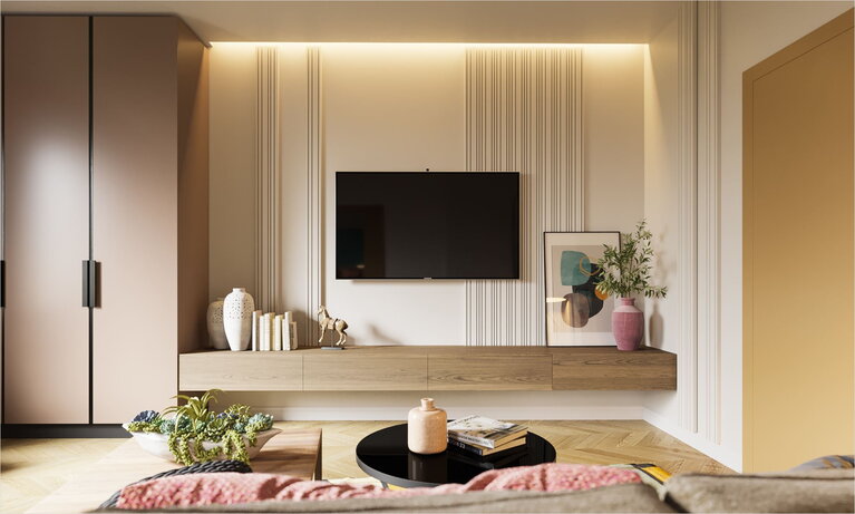 Living room in pastel tones