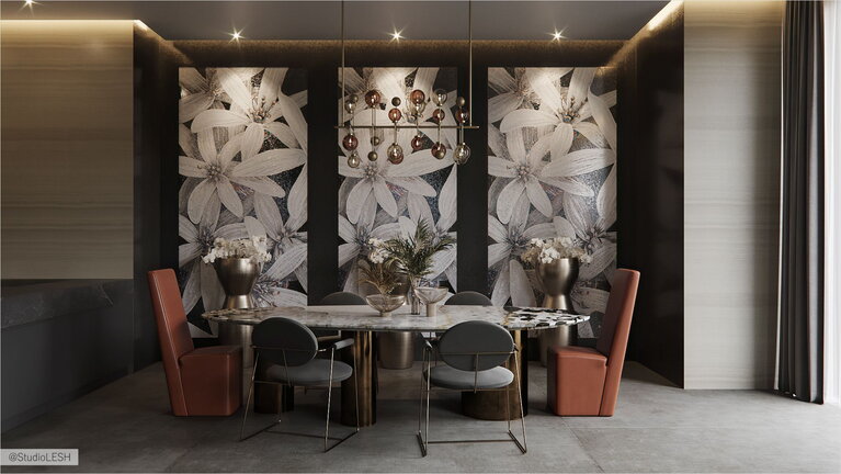 Большой обеденный стол в гостиной комнате 