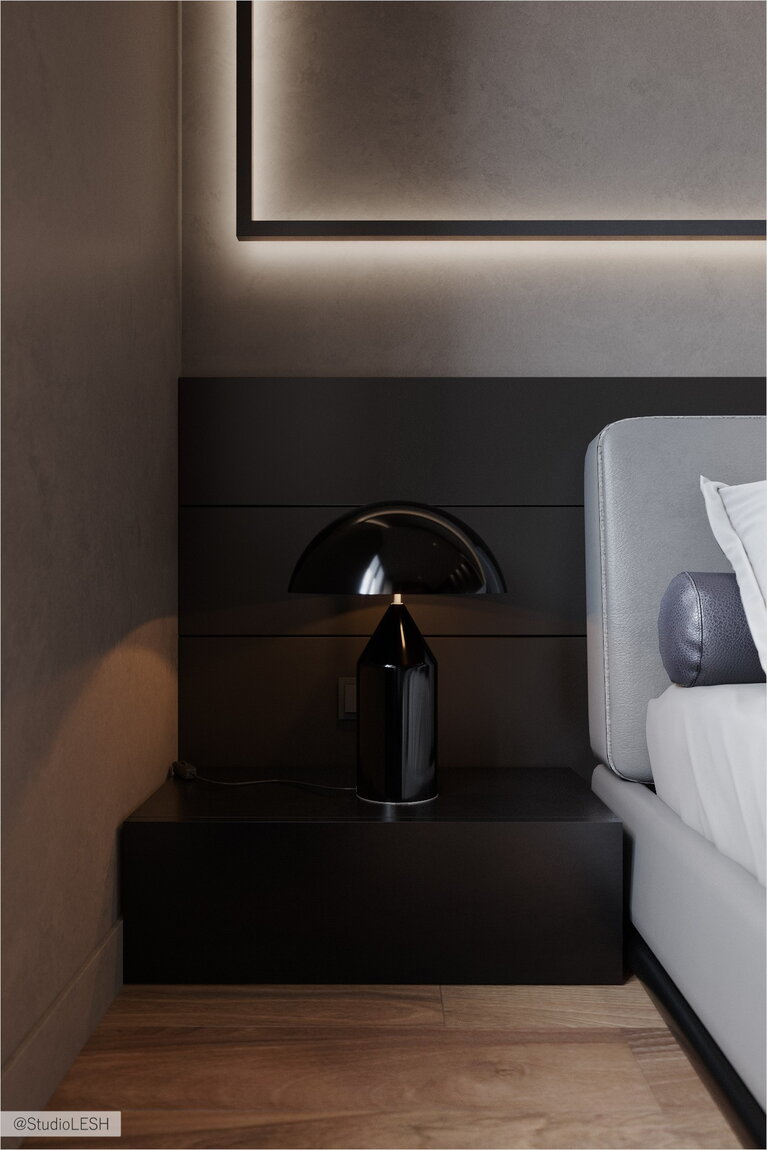 Bedside lamp in a dark interior