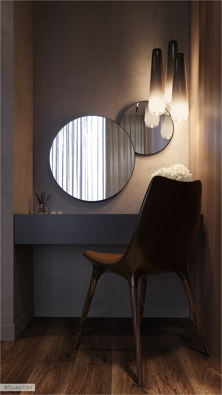 Makeup table with pendant lights