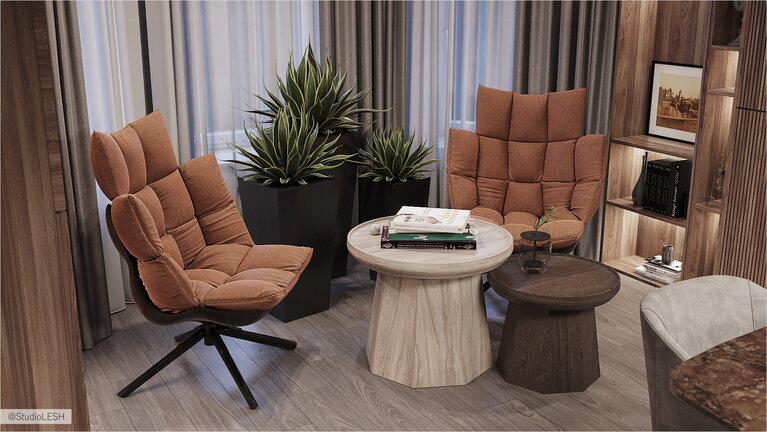 Желтое кресло в интерьере гостиной 