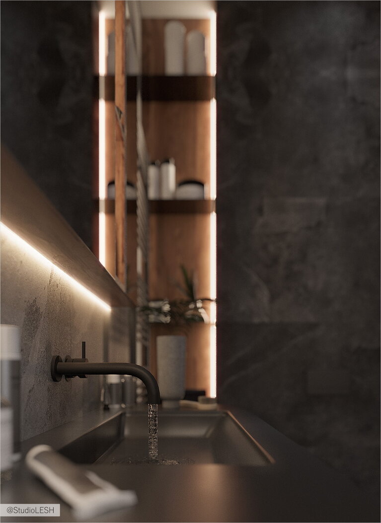 Bathroom design in dark colors