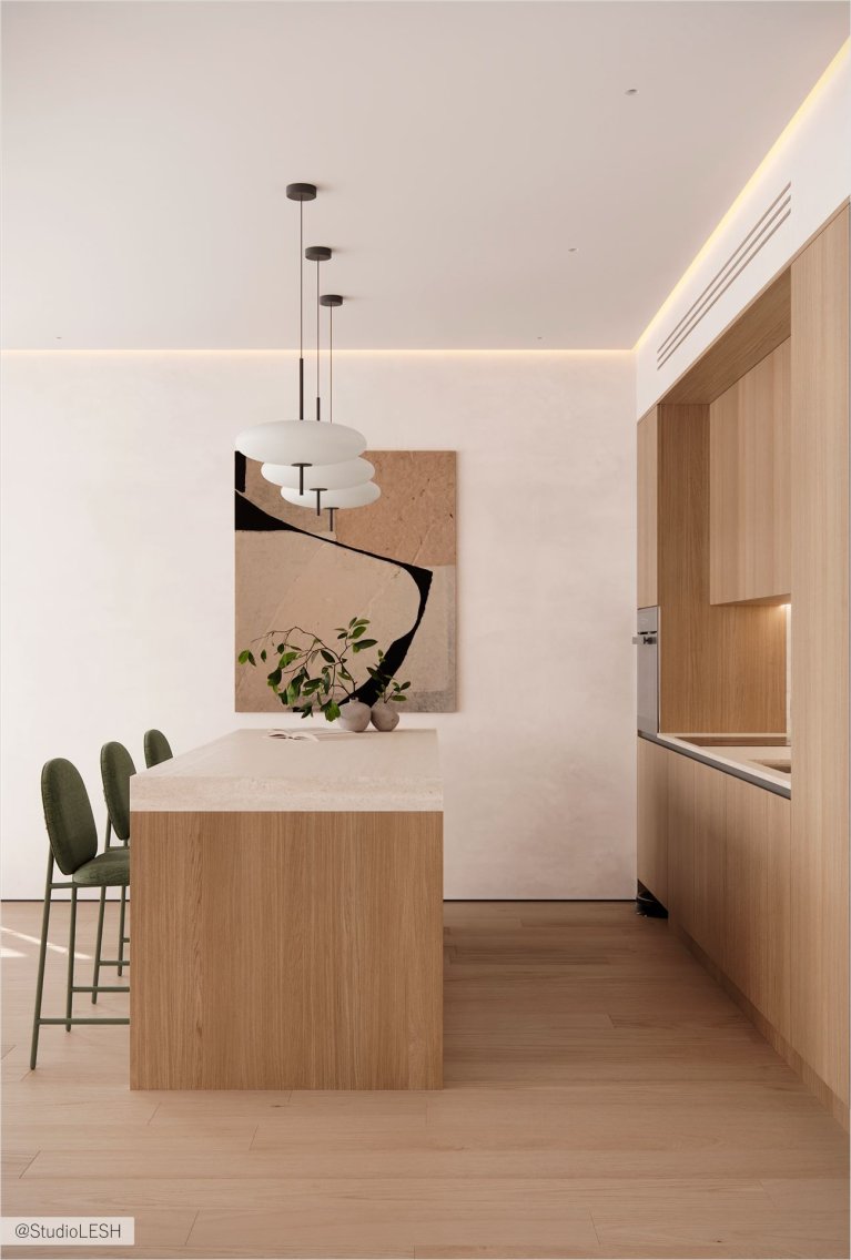 Современный интерьер кухни с островом