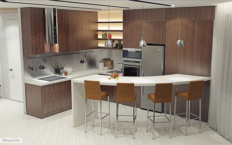 Дизайн кухни, барная стойка 
