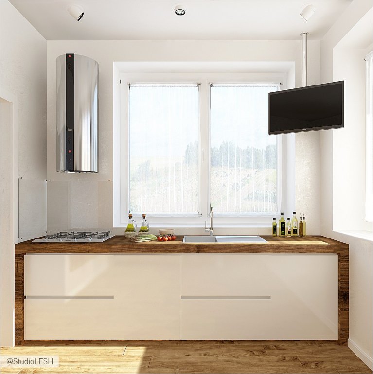 Дизайн кухонной мебели, столешница у окна 