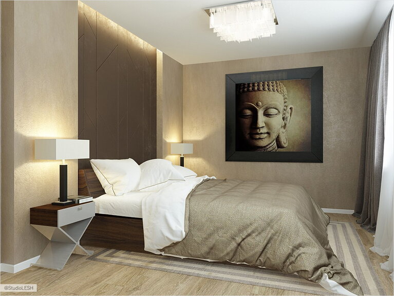 Дизайн интерьера спальни, изголовье, кровать 