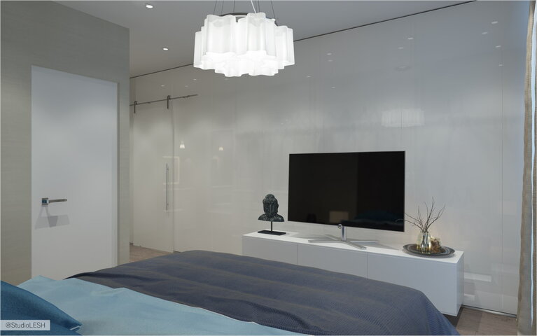 Дизайн проект спальни в серых тоннах 