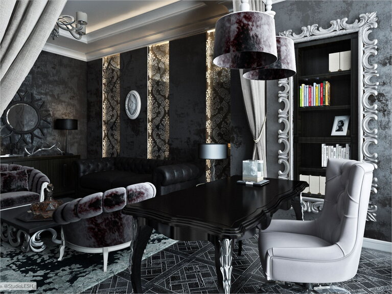 Дизайн проект кабинета в современном классическом стиле