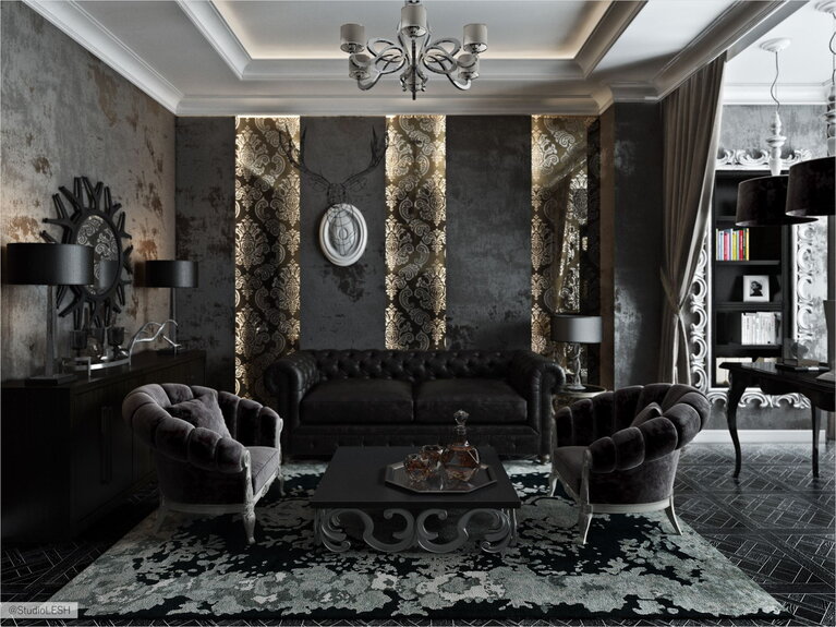 Оформление интерьера в квартире в тёмных тоннах 