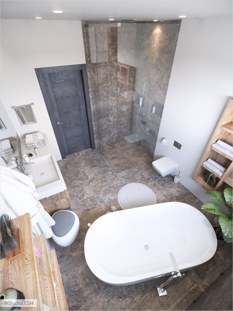 Проект ванной комнаты в загородном доме 