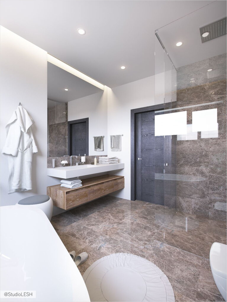 Интерьер ванной комнаты в коттедже 