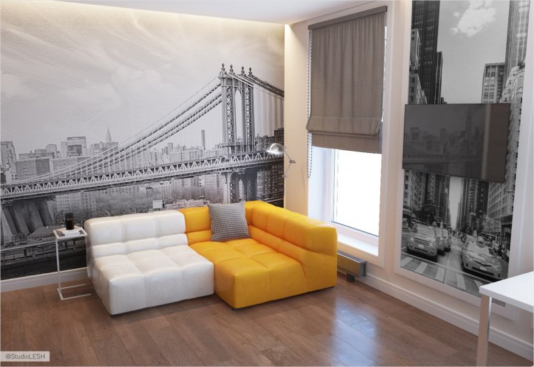 желтый кожаный диван