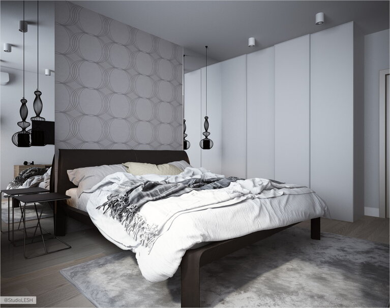 кожаная кровать в спальне