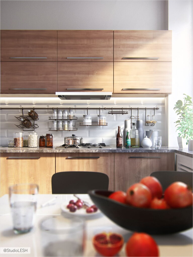 кухонный гарнитур с текстурой дерева