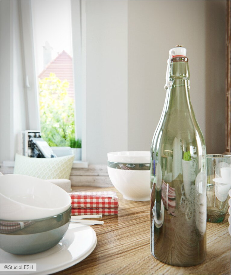 Детали обеденного стола, бутылка стекло 