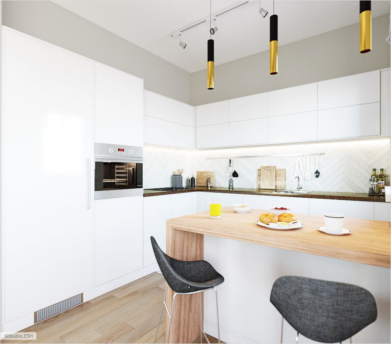 Кухня в светлых тонах, интерьер дома 