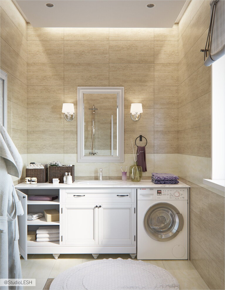 Дизайн проект душевой со стиральной машинкой 