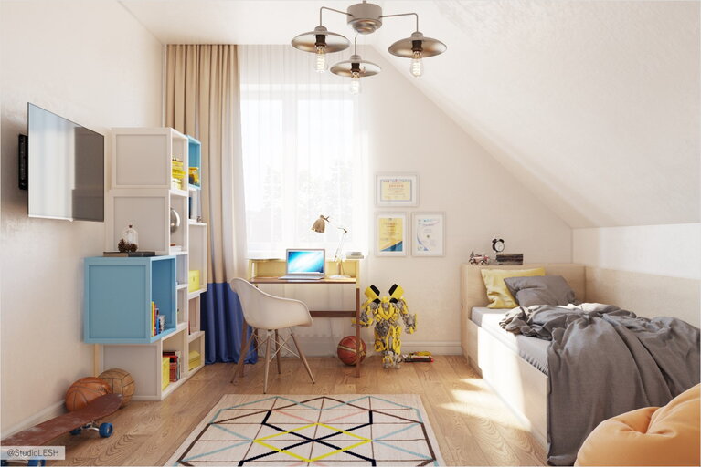 Оформление комнаты для подростка на мансарде 