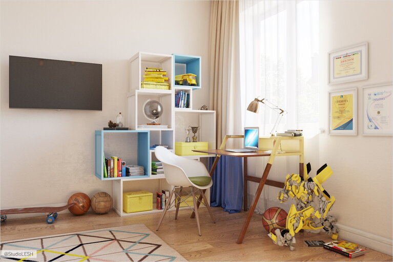 Рабочие места в детской для мальчика 