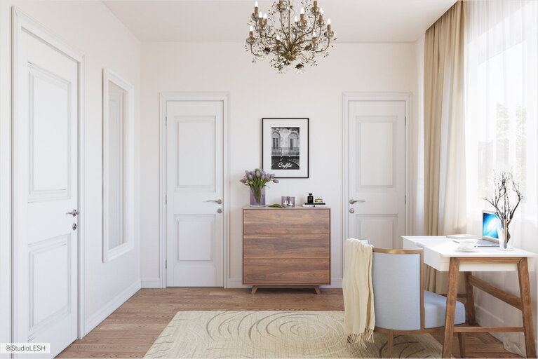 Спокойный интерьер спальни в доме 