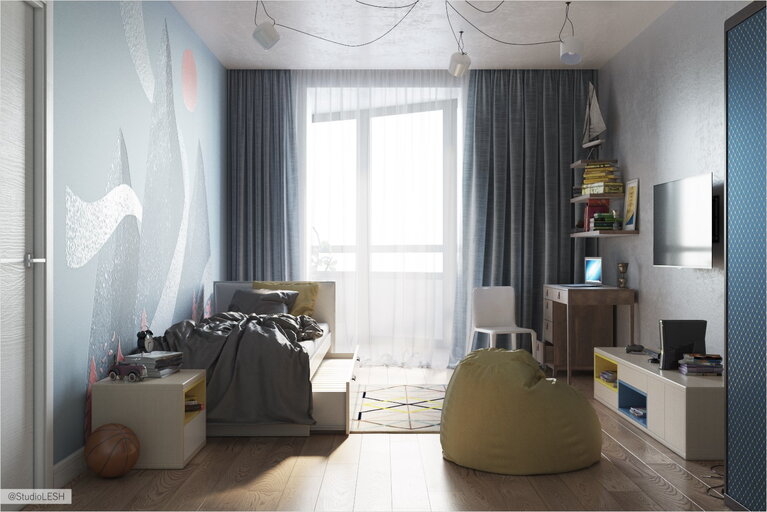 Детская комната в голубых тонах