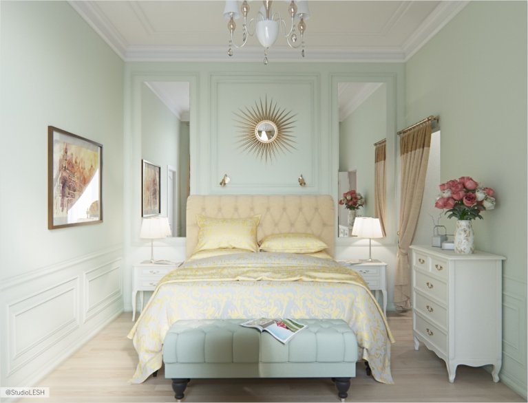 Спальня персиковая кровать