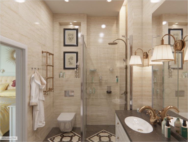 Бежевая ванная в классическом стиле