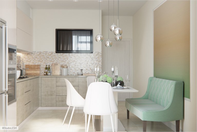 Кухня зеленый диван