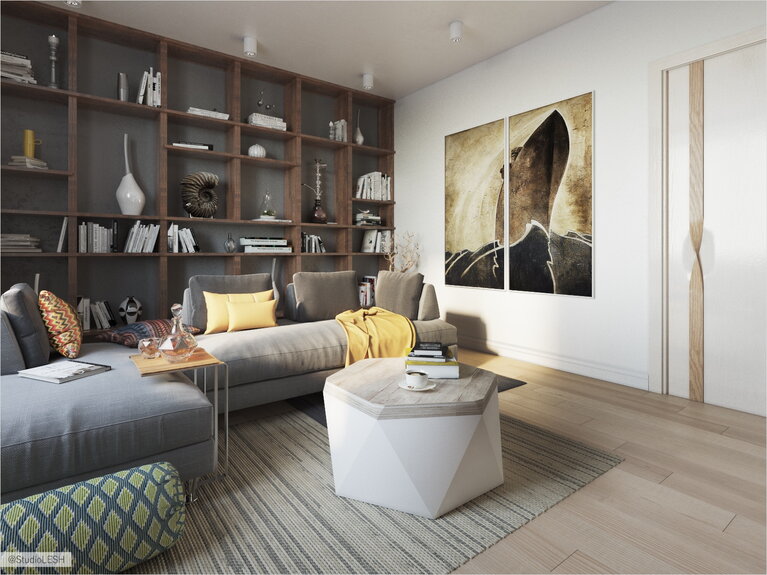 Гостиная открытый стеллаж