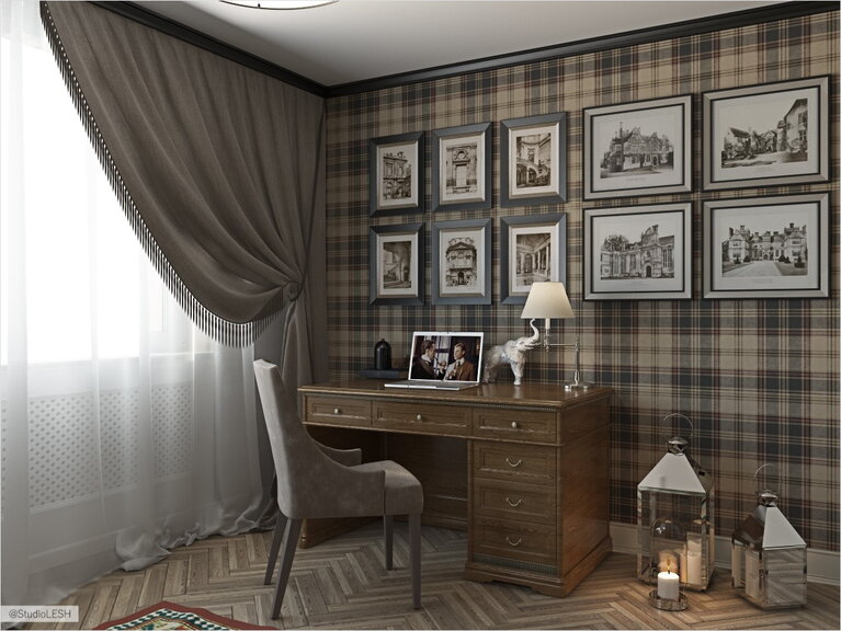 Клетчатые обои в кабинете