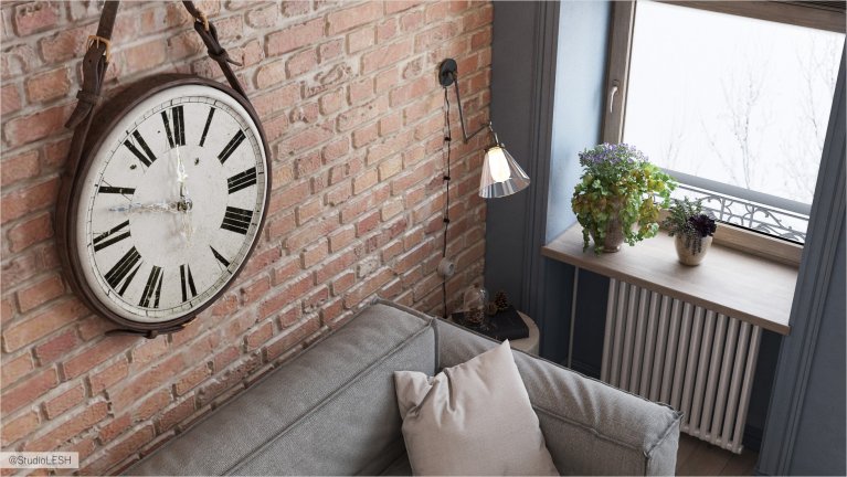 Кабинет с кирпичной стеной