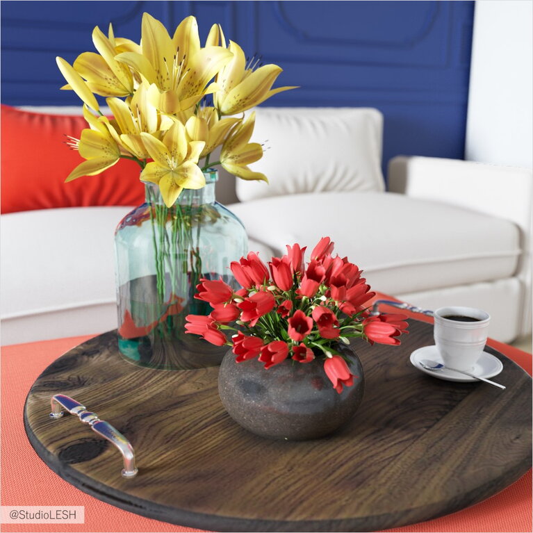 Синие стены в гостиной