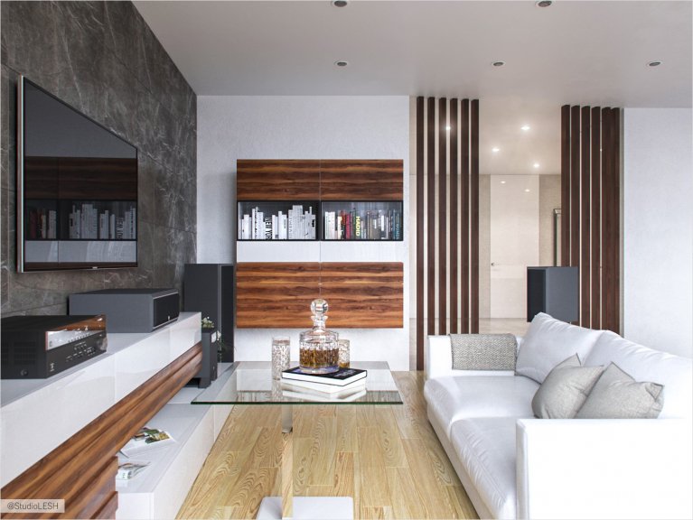 Современный интерьер кухни-гостиной