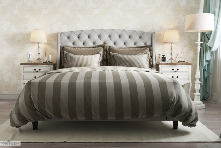 Изголовье кровати с каретной стяжкой