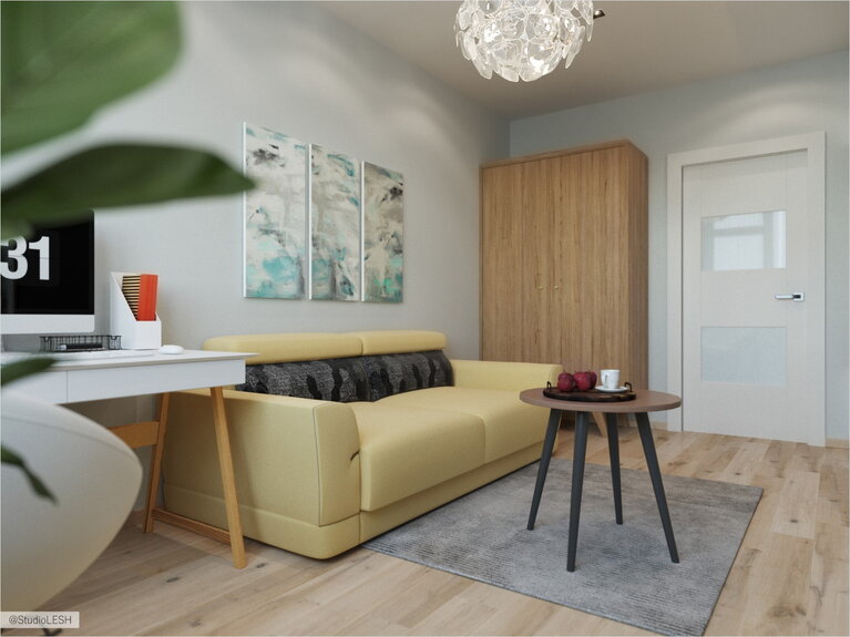 Желтый диван в гостиной