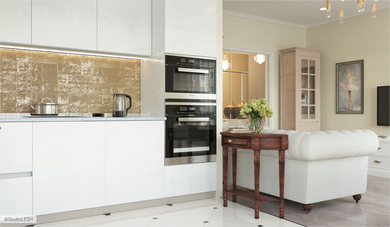 Светлая кухня-гостиная