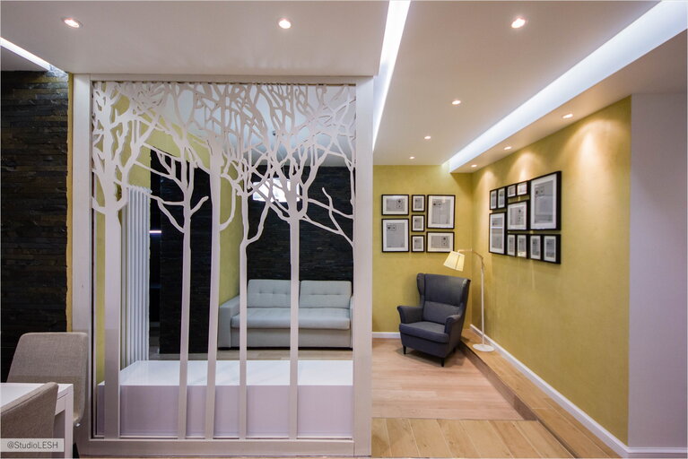 Интересная перегородка в кухне-гостиной