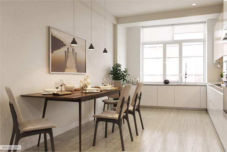 Кухня с большими окнами