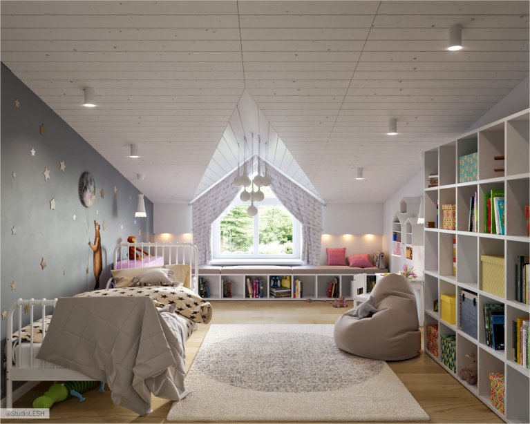 Оформление детской комнаты на чердаке