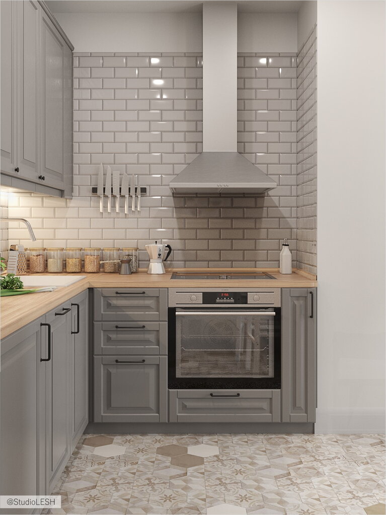 Кухня с деревянной столешницей