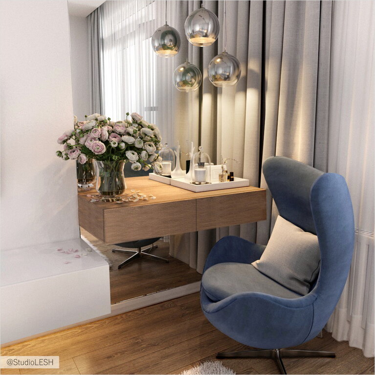 Render Столик для маникюра с зеркалом в современном интерьере 