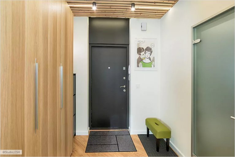 Входная дверь и реечный потолок 