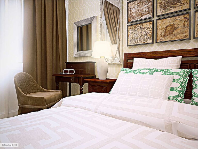 Дизайн интерьера, двухспальная кровать 