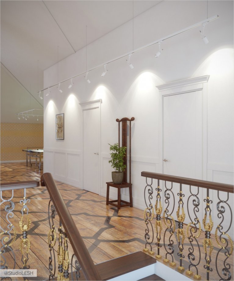 Дизайн интерьера третьего этажа загородного дома 