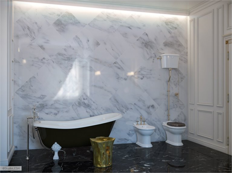 Дизайн интерьера ванной комнате в загородном доме