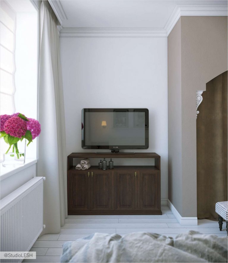 Комод с телевизором в спальне 